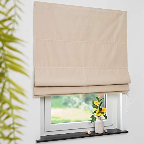 Raffvorhang Raffrollo Raffgardine Gardine Fenstervorhang | verdunkelnd | Beige | 140 x 170 cm von wohnstil24