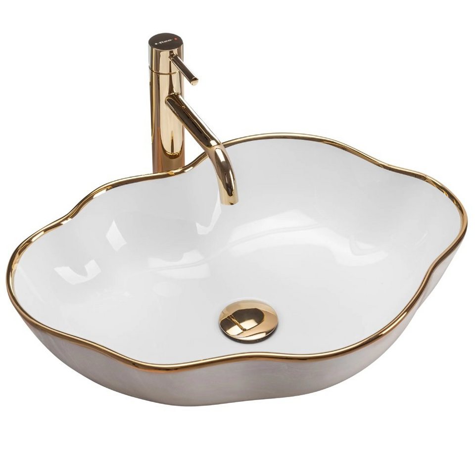 wohnwerk.idee Aufsatzwaschbecken Waschbecken Goldrand Gold Edge Schwarz Weiß Design wohnwerk.idee Aufsatzwaschbecken Waschbecken Goldrand Gold Edge Schwarz Weiß Design von wohnwerk.idee