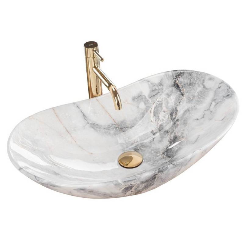 wohnwerk.idee Aufsatzwaschbecken Waschbecken Marmor Optik 60,5x36cm Royal Granit von wohnwerk.idee