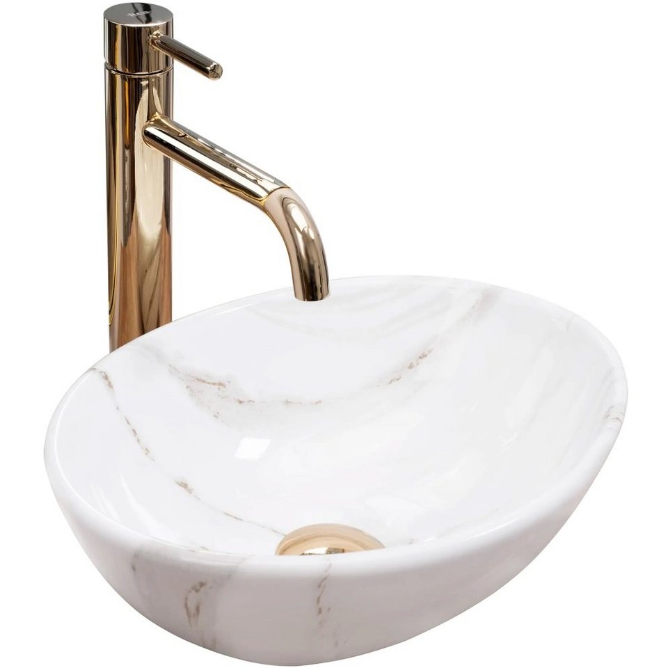 wohnwerk.idee Aufsatzwaschbecken Waschbecken Marmor Optik Gäste WC / Gäste Bad Sofia Mini 35x26cm von wohnwerk.idee