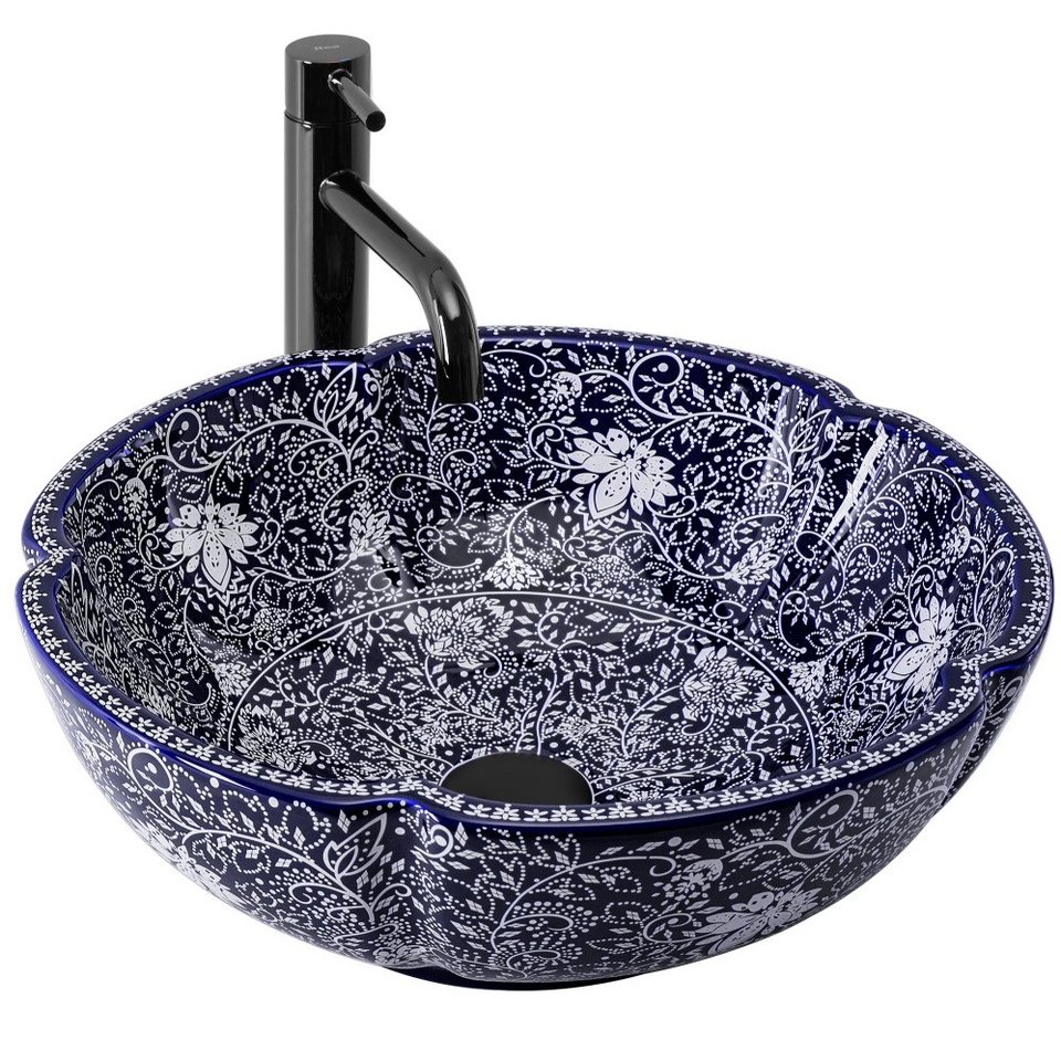 wohnwerk.idee Aufsatzwaschbecken Waschbecken Vintage Blau Orientalisch Bunt Ornamente Sevilla von wohnwerk.idee