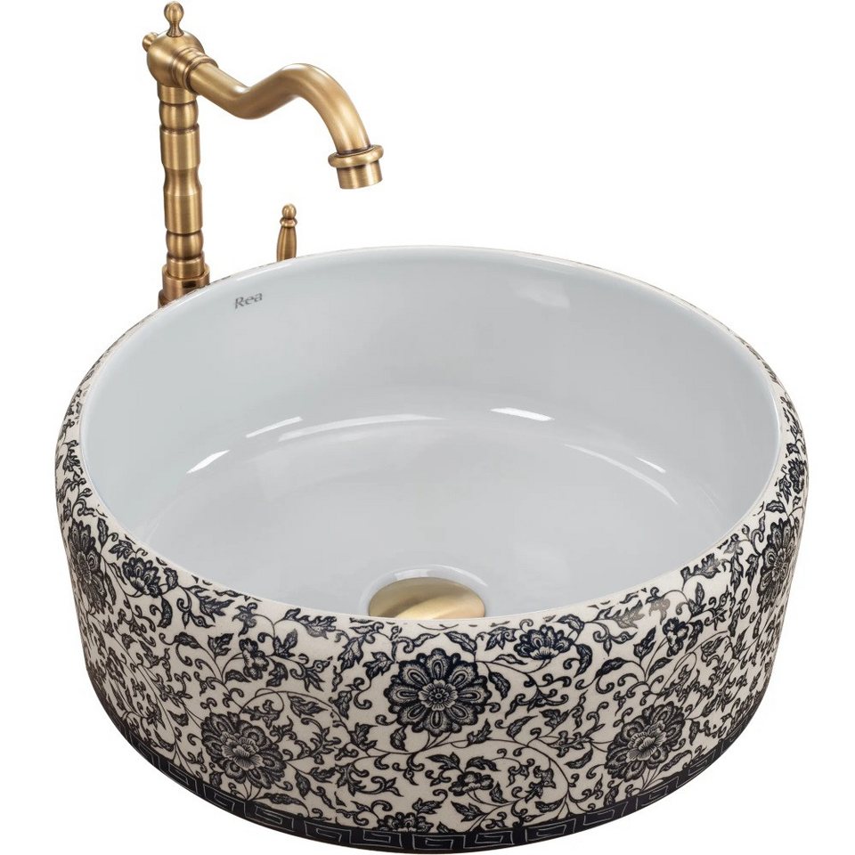 wohnwerk.idee Aufsatzwaschbecken Waschbecken Vintage Blau Ornamente Blumen Florisa Design wohnwerk.idee Aufsatzwaschbecken Waschbecken Vintage Blau Ornamente Blumen Florisa Design von wohnwerk.idee