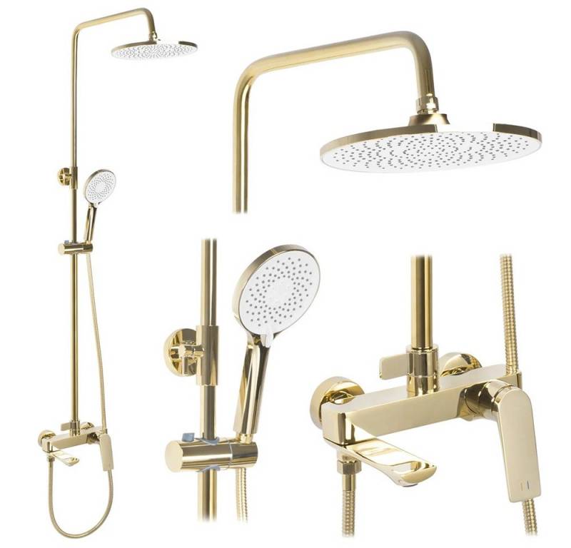wohnwerk.idee Duschsystem Duscharmatur Dusche Regendusche Avalon Gold Matt Schwarz Grau Kupfer von wohnwerk.idee