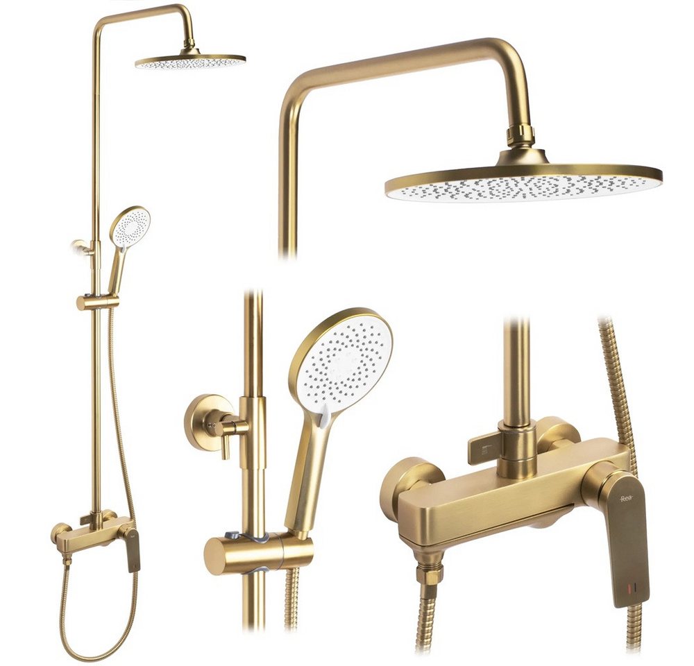 wohnwerk.idee Duschsystem Duscharmatur Dusche Regendusche Avalon Gold Matt Schwarz Grau Kupfer von wohnwerk.idee
