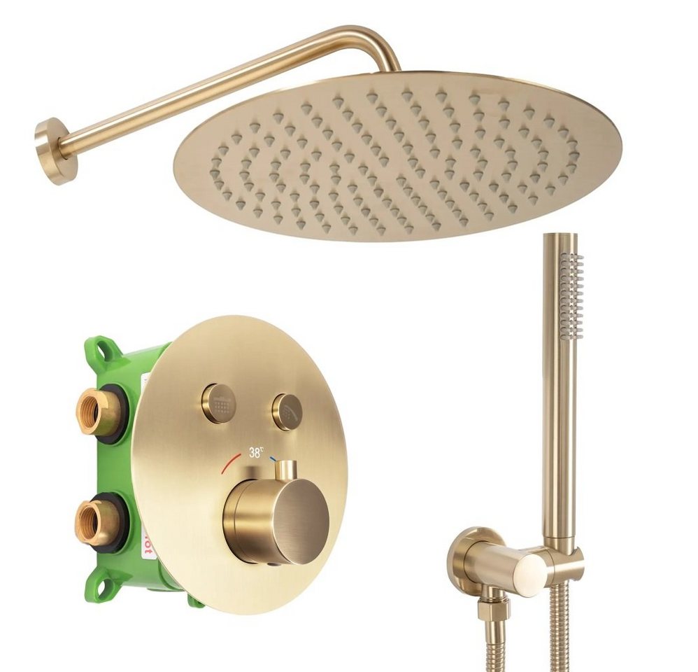 wohnwerk.idee Duschsystem Dusche Unterputz mit Thermostat Regendusche Gold Matt Poliert von wohnwerk.idee