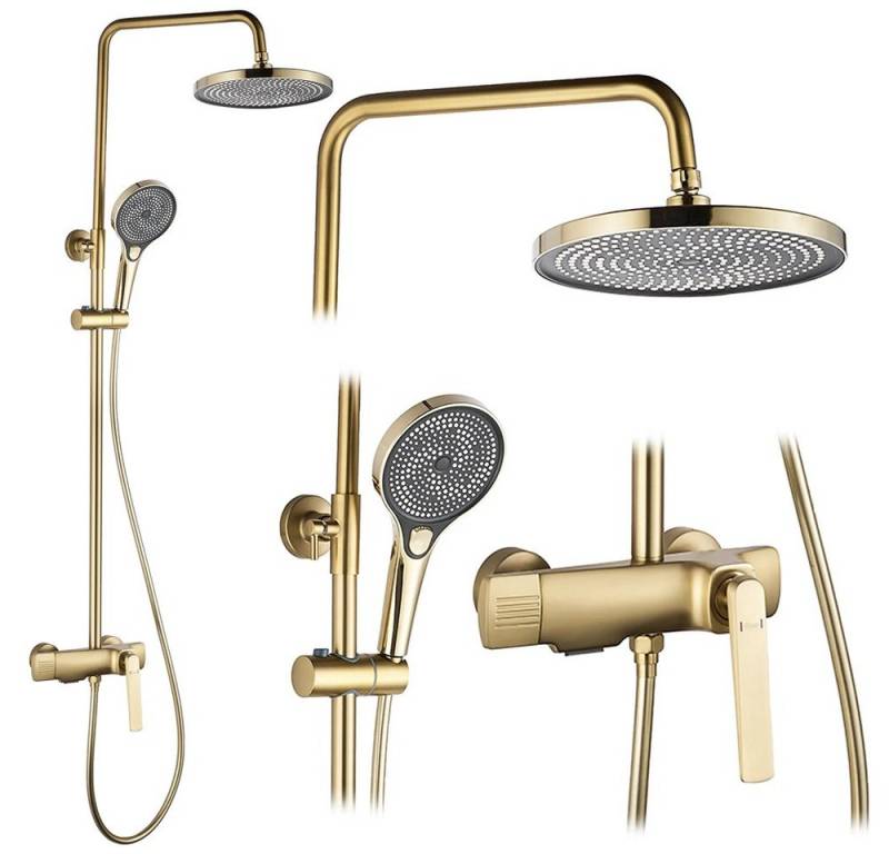 wohnwerk.idee Duschsystem Duschgarnitur Dusche Regendusche Rebel Matt Gold, 2 Strahlart(en) von wohnwerk.idee