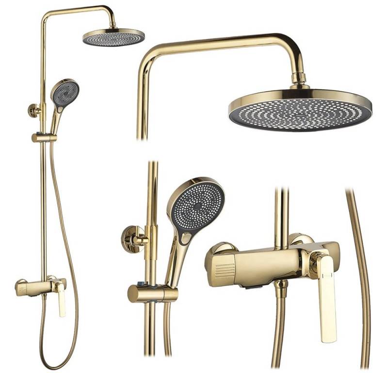 wohnwerk.idee Duschsystem Duschgarnitur Dusche Regendusche Rebel Matt Gold, 2 Strahlart(en) von wohnwerk.idee