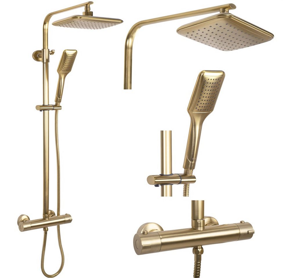 wohnwerk.idee Duschsystem Duschgarnitur Dusche mit Thermostat Tomm Gold Matt, 2 Strahlart(en) von wohnwerk.idee