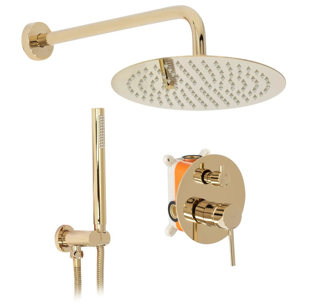 wohnwerk.idee Duschsystem Duschgarnitur Regendusche Unterputz Gold Matt Poliert Lungo von wohnwerk.idee