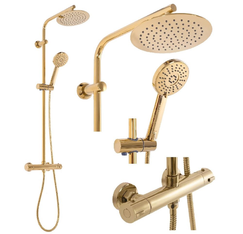 wohnwerk.idee Duschsystem Duschgarnitur mit Thermostat Bliss Matt Gold, 2 Strahlart(en) von wohnwerk.idee