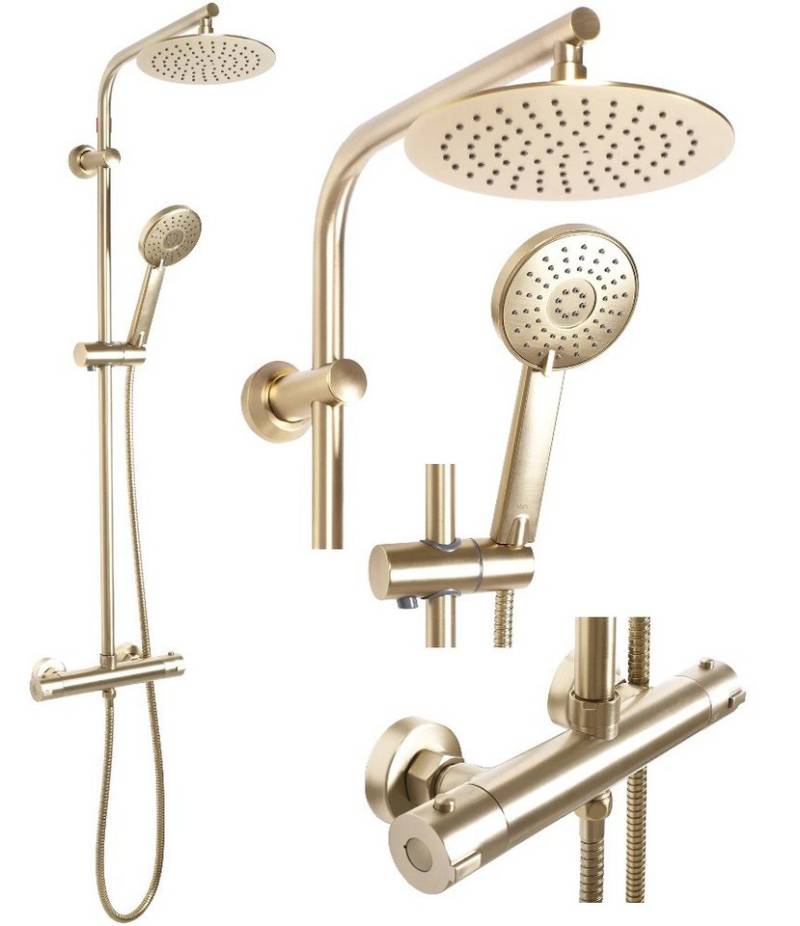 wohnwerk.idee Duschsystem Duschgarnitur mit Thermostat Bliss Matt Gold, 2 Strahlart(en) von wohnwerk.idee