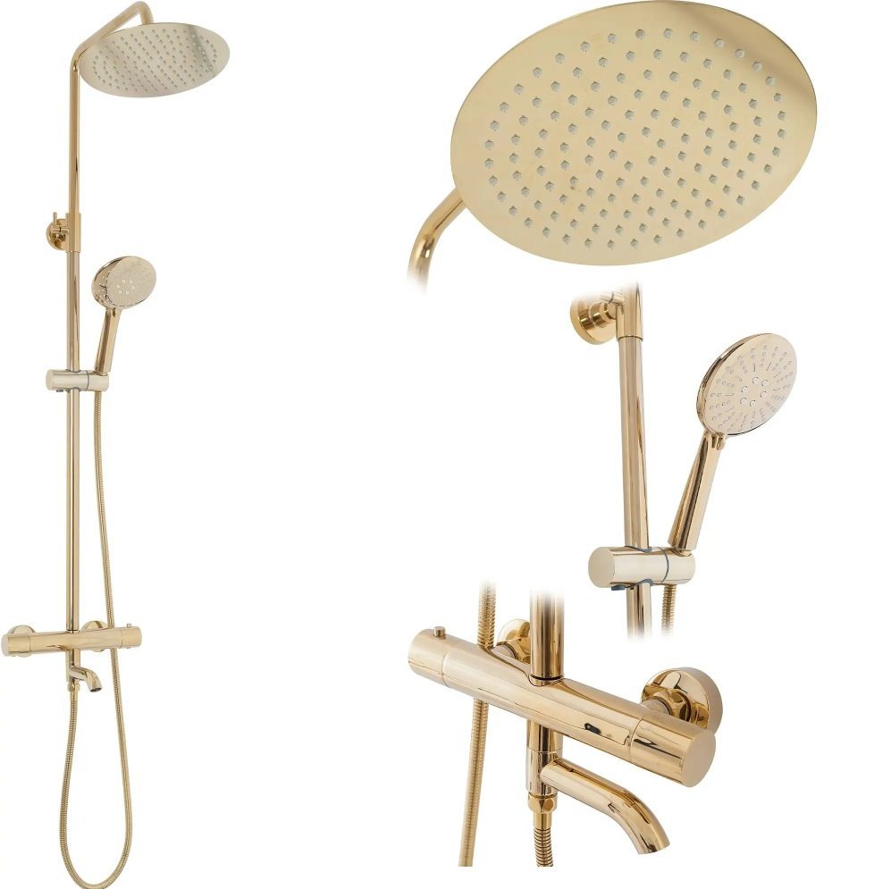 wohnwerk.idee Duschsystem Duschsystem Dusche mit Wannenauslauf mit Thermostat Lungo Gold, 2 Strahlart(en) von wohnwerk.idee