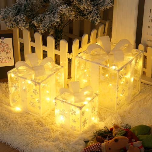 3 Stück Weihnachtsdeko LED Geschenkbox Set Beleuchtet mit Timer Fernbedienung Warmweiß Licht Geschenkboxen für Innen Außen Wohnzimmer Balkon Garten Weihnachten 3 Stück Weihnachtsdeko LED Geschenkbox Set Beleuchtet mit Timer Fernbedienung Warmweiß Licht Geschenkboxen für Innen Außen Wohnzimmer Balkon Garten Weihnachten von wokdsbl