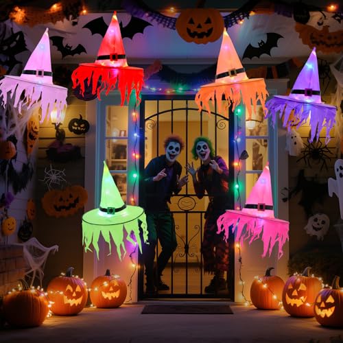 Halloween Deko Outdoor 6er Set Hexenhut mit LED Licht – Hängende Halloween Beleuchtung zum Aufhängen Garten Fenster Veranda Baum Deko Lichterkette Halloween Deko Outdoor 6er Set Hexenhut mit LED Licht – Hängende Halloween Beleuchtung zum Aufhängen Garten Fenster Veranda Baum Deko Lichterkette von wokdsbl