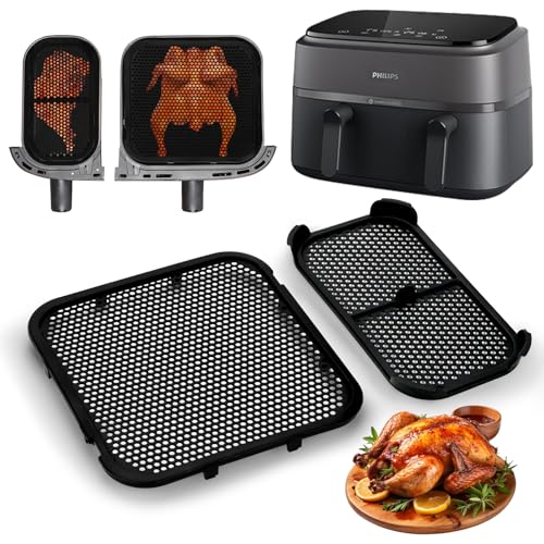 wokdsbl 2 Stück Spritzschutz für Philips Airfryer 3000 Dual Basket, Edelstahl Spritzschutz Feinmaschiger für Philips-NA350 6L/3L Heißluftfritteuse, Effektiver Wiederverwendbar Spritzschutz Zubehör von wokdsbl