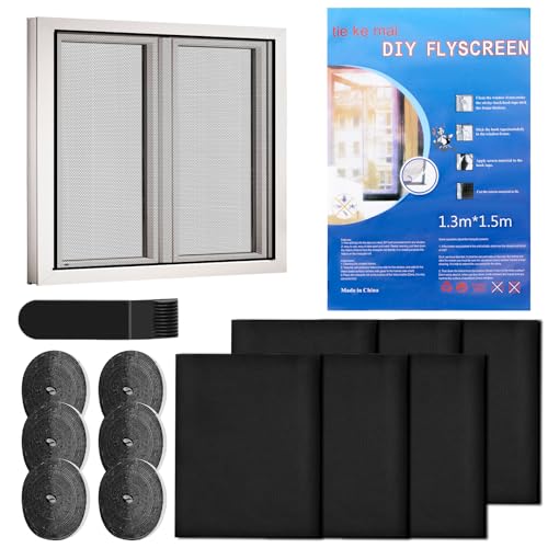 wokdsbl 6 Stück Fliegengitter für Fenster,130x150cm Fenster Fliegengitter Selbstklebend Ohne Bohren, Fensternetz Insektenschutz Mit Zubehör, Mückennetz Mit Klettband Für Balkontür von wokdsbl