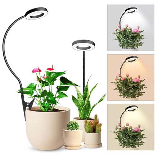 Pflanzenlampe LED Vollspektrum, Pot Clip 6500K Grow Light, zwei Installationsoptionen Pflanzenlicht, 3 Farbtemperatur LED Grow Lampe mit 360° Schwanenhals, 6/12/16H Timer, 5 Helligkeit, 2 Stück von wolezek