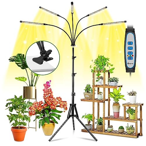Wolezek Pflanzenlampe LED Vollspektrum, 5 Kopf 100 LEDs Pflanzenlicht mit Ständer, Wachstumslampe für Pflanzen mit 6/12/16H Zeitschaltuhr, 3 Farbmodi und 5 Stufen Dimmbar, Grow Light, Zimmerpflanzen von wolezek