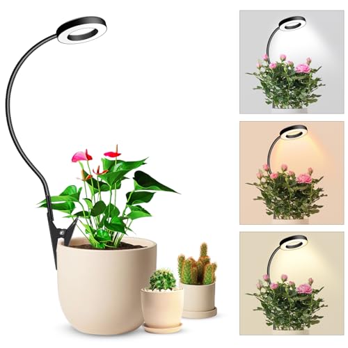 Wolezek Pflanzenlampe LED Vollspektrum, Pot Clip Grow Light, zwei Installationsoptionen Pflanzenlicht, 3 Farbtemperatur LED Grow Lampe mit 360° Schwanenhals, 6/12/16H Timer, 5 Helligkeit, 1 Stück von wolezek