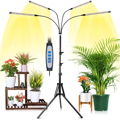 wolezek Pflanzenlampe Vollspektrum,LED Grow Lampe mit Ständer,3000k 6500k 660nm Bodenpflanzenlicht,PflanzenleuchteTripod einstellbar 28-160CM,Timing 6/12/16H,3 Modi & 5-stufigeHelligkeit von wolezek