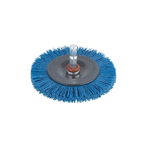 wolfcraft Nylon-Scheibenbürste - 2726000 - soft - Durchmesser 75 mm - Reinigen und sanft polieren von Metall, Holz & Blech mit der Bohrmaschine von wolfcraft