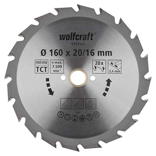 wolfcraft 6367000 | Handkreissägeblatt HM | Serie grün | 20 Zähne | ø160mm von wolfcraft