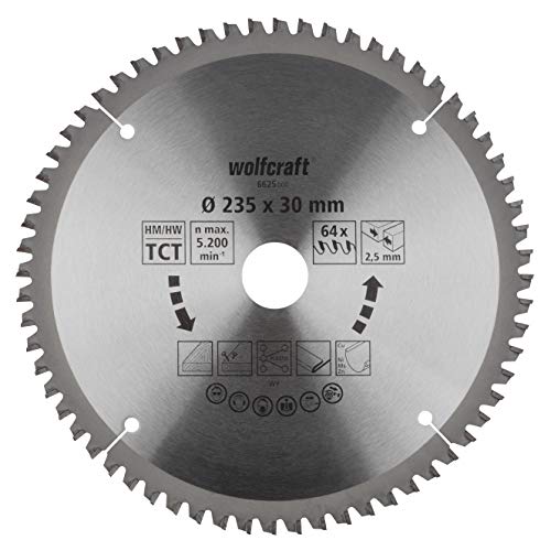 wolfcraft 6625000 | Handkreissägeblatt HM | Serie lila neu | 64 Zähne | ø235x30 von wolfcraft