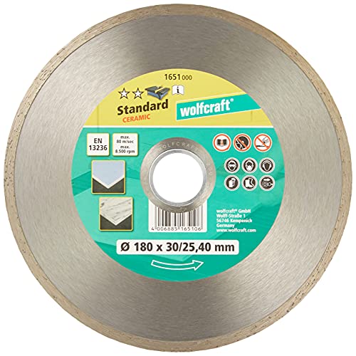 wolfcraft Diamant-Trennscheibe Standard Ceramic Ø 180 I 1651000 I mm für Stationärmaschinen I Fliesen und Feinsteinzeug I saubere Schnitte I gesintert von wolfcraft