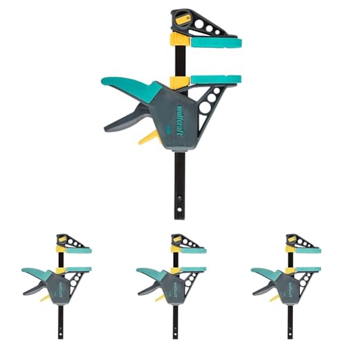 wolfcraft EHZ 100-150 Einhandzwinge PRO 3030000 / Kraftvolle Zwinge zum professionellen Spannen von Werkstücken mit nur einer Hand/Spannkraft: 120 kg - Spannweite: 150 mm (Packung mit 4) von wolfcraft