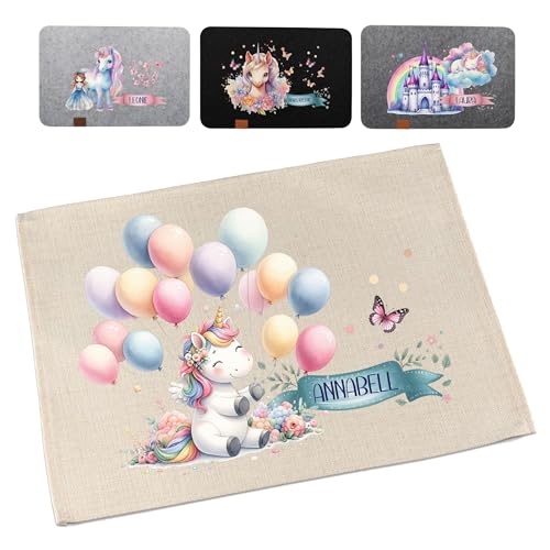 Tischset Kinder personalisiert mit Einhorn – Platzdeckchen mit Namen | Platzdeckchen waschbar & abwaschbar | Platzset Stoff & Filz | Kinder Tischset rutschfest | Frühstücksdeckchen Mädchen von wolga-kreativ