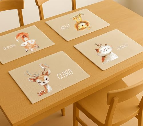 Tischset Kinder personalisiert mit Tiermotiven – Kuh, REH, Fuchs, Löwe, Katze | Platzdeckchen mit Namen | Platzset waschbar & abwischbar | rutschfeste Frühstücksdeckchen für Mädchen & Jungen Tischset Kinder personalisiert mit Tiermotiven – Kuh, REH, Fuchs, Löwe, Katze | Platzdeckchen mit Namen | Platzset waschbar & abwischbar | rutschfeste Frühstücksdeckchen für Mädchen & Jungen von wolga-kreativ