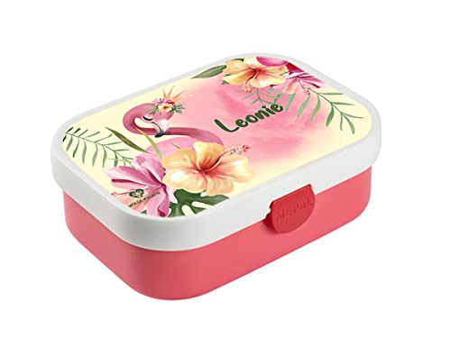 wolga-kreativ Personalisierte Mepal Campus Kinder Brotdose für Mädchen Flamingo Krone Lunchbox mit Fächern und Unterteilung, Butterbrotdose für Schule und Kindergarten, Geschenk zur Einschulung von wolga-kreativ