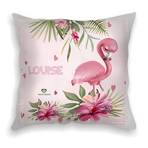 wolga-kreativ Deko-Kissen-bezug Flamingo Flamingo Herzen 40x40 cm Namenskissen Mädchen Kissen Kinderzimmer Kinder mit Namen personalisiert flauschig von wolga-kreativ