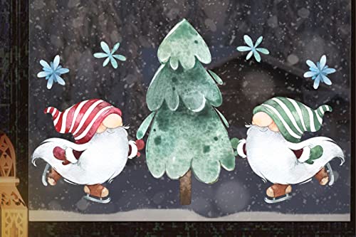 wolga-kreativ Fenster Fensterbilder Glasdekorfolie Motiv Fensterfolie Fenstertattoo Winter Weihnachten Advent Gnome Weihnachtsbaum Schneeflocke Aufkleber Fenster Kinder wiederverwendbar von wolga-kreativ