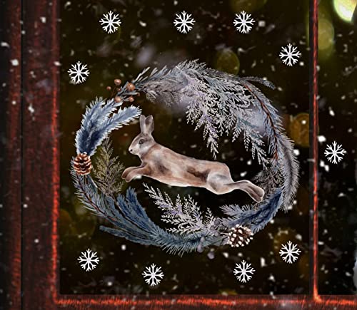 wolga-kreativ Fenster Fensterbilder Glasdekorfolie Motiv Fensterfolie FenstertattooWinter Weihnachten Advent Hase Aufkleber Fenster wiederverwendbar Kinderzimmer Deko von wolga-kreativ