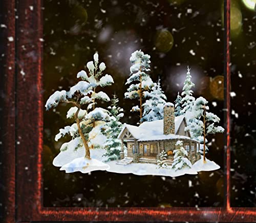 wolga-kreativ Fenster Fensterbilder Glasdekorfolie Motiv Fensterfolie FenstertattooWinter Weihnachten Advent Haus Wald Aufkleber Fenster wiederverwendbar Kinderzimmer Deko von wolga-kreativ