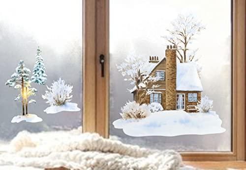 wolga-kreativ Fenster Fensterbilder Glasdekorfolie Motiv Fensterfolie FenstertattooWinter Weihnachten Advent Haus Winterbaum Aufkleber Fenster wiederverwendbar Kinderzimmer Deko von wolga-kreativ