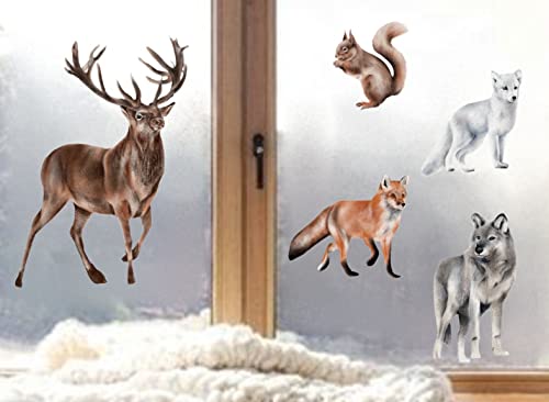 wolga-kreativ Fenster Fensterbilder Glasdekorfolie Motiv Fensterfolie FenstertattooWinter Weihnachten Advent Hirsch Waldtiere Aufkleber Fenster wiederverwendbar Kinderzimmer Deko von wolga-kreativ