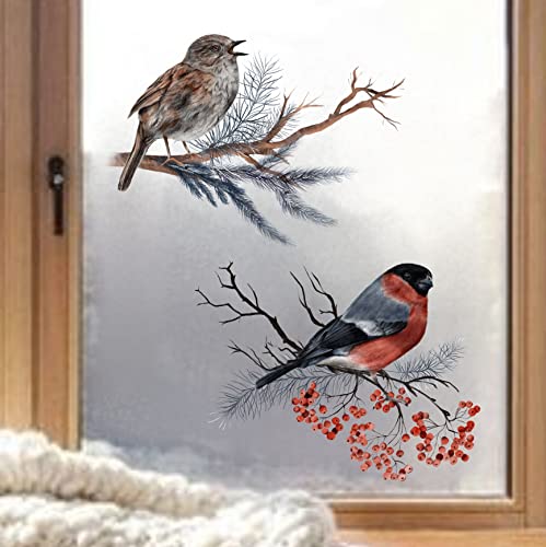 wolga-kreativ Fenster Fensterbilder Glasdekorfolie Motiv Fensterfolie FenstertattooWinter Weihnachten Advent Sperling Gimpel Aufkleber Fenster wiederverwendbar Kinderzimmer Deko von wolga-kreativ