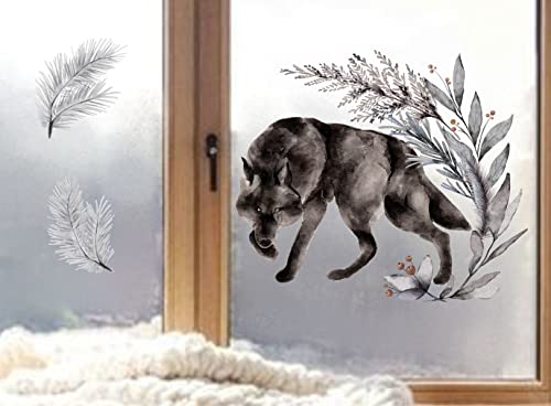 wolga-kreativ Fenster Fensterbilder Glasdekorfolie Motiv Fensterfolie FenstertattooWinter Weihnachten Advent Wolf Aufkleber Fenster wiederverwendbar Kinderzimmer Deko von wolga-kreativ