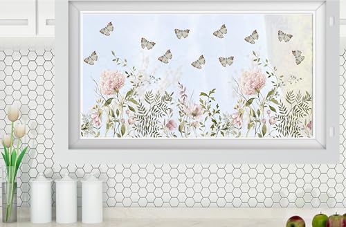 wolga-kreativ Fenstersticker Fensterbilder Fensterfolie Sommer Frühling Chrisanteme Blumen Blumenwiese wiederverwendbar selbstklebend Sichtschutz Fensterdeko Küche von wolga-kreativ