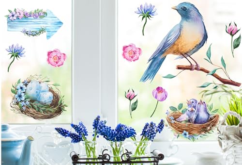 wolga-kreativ Fenstersticker Fensterbilder Fensterfolie Sommer Frühling Vogel am AST wiederverwendbar selbstklebend Sichtschutz Fensterdeko Küche von wolga-kreativ