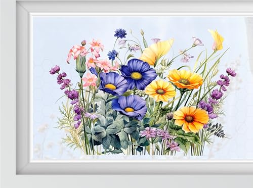 wolga-kreativ Fenstersticker Fensterbilder Fensterfolie Wiesenblumen Gräser Blumen lila gelb wiederverwendbar selbstklebend Sichtschutz Fensterdeko Küche von wolga-kreativ