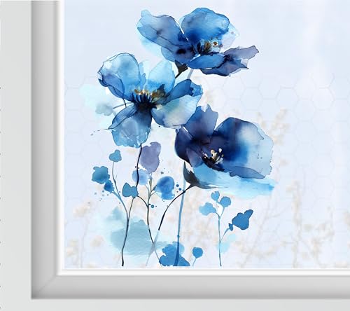 wolga-kreativ Fenstersticker Fensterbilder Fensterfolie abstrakte Blumen blau wiederverwendbar selbstklebend Sichtschutz Fensterdeko Küche von wolga-kreativ