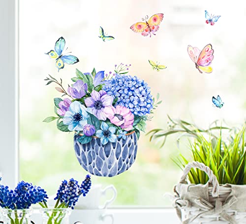wolga-kreativ Fenstersticker Fensterbilder Frühling Blumen Blumenstrauß blau Schmetterling Aufkleber Sticker Fenster Küche wiederverwendbar Sichtschutz von wolga-kreativ