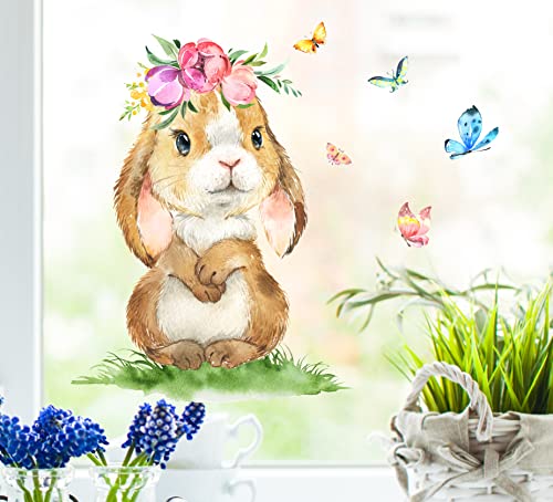 wolga-kreativ Fenstersticker Fensterbilder Frühling Ostern Hase Osterhase Blumen Aufkleber Sticker Fenster Küche Küchenfenster wiederverwendbar Sichtschutz von wolga-kreativ