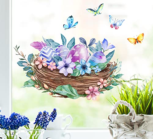 wolga-kreativ Fenstersticker Fensterbilder Frühling Ostern Osternest Osterei Schmetterling Aufkleber Sticker Fenster Küche wiederverwendbar Sichtschutz von wolga-kreativ