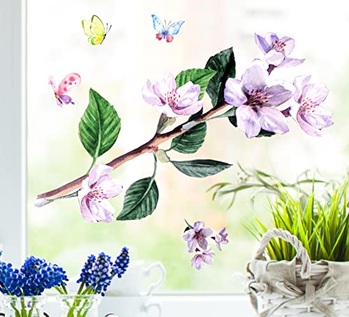 wolga-kreativ Fenstersticker Fensterbilder Blume-n Zweig blau Frühling Schmetterling Aufkleber Sticker Fenster Küche Küchenfenster wiederverwendbar Sichtschutz von wolga-kreativ