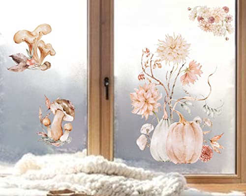 wolga-kreativ Fenstersticker Fensterbilder Glasdekorfolie Motiv Fensterfolie Fenstertattoo Herbst Blumen Kürbis Pilz Aufkleber Sticker Fenster Küche Wohnzimmer wiederverwendbar von wolga-kreativ