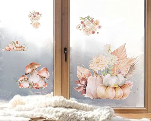 wolga-kreativ Fenstersticker Fensterbilder Glasdekorfolie Motiv Fensterfolie Fenstertattoo Herbst Blumen große Kürbis Pilz Aufkleber Sticker Fenster Küche Wohnzimmer wiederverwendbar von wolga-kreativ